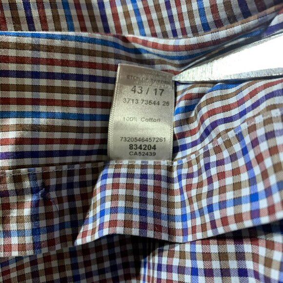 Eton Slim Gingham Check Print Dress Shirt - Picture 8 of 12